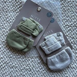 NWT Goumi Kids Baby Mitts Set Artichoke & Storm Gray SZ 3-6mo Green Bamboo